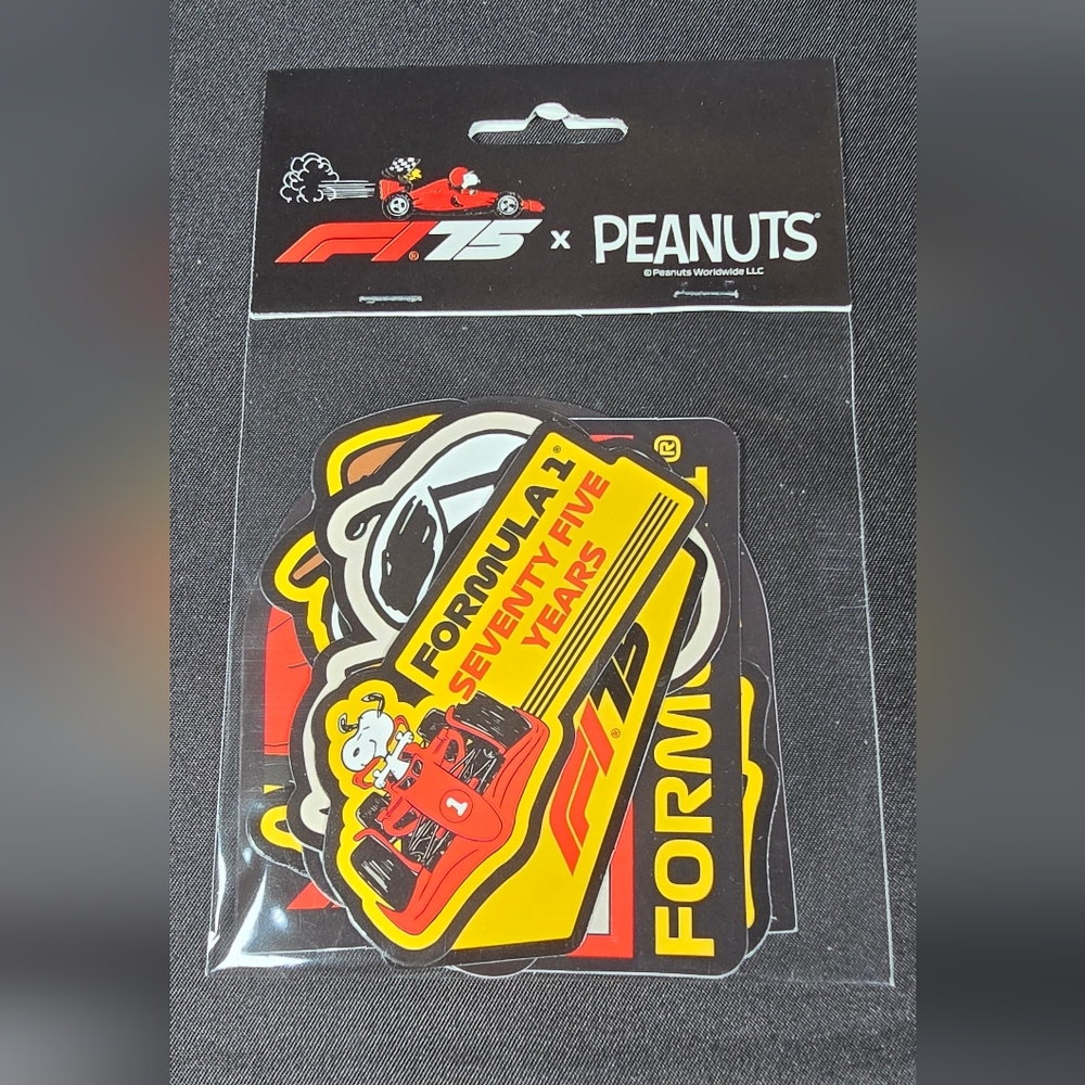 Peanuts F1 Formula 1 Snoopy 75th Anniversary Stickers NEW LIMITED set of 6